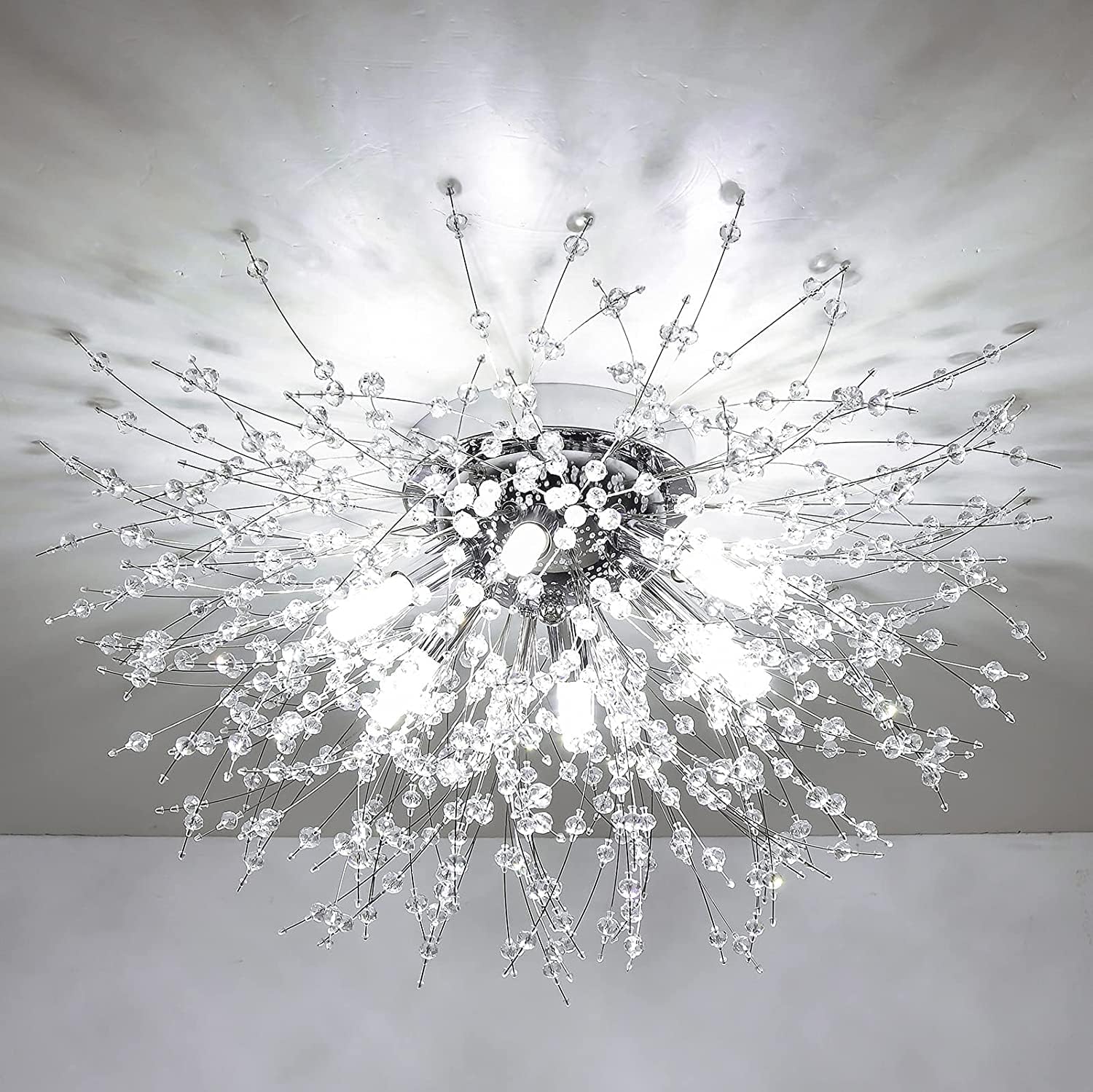 Chandelier with crystal-like design on a ceiling