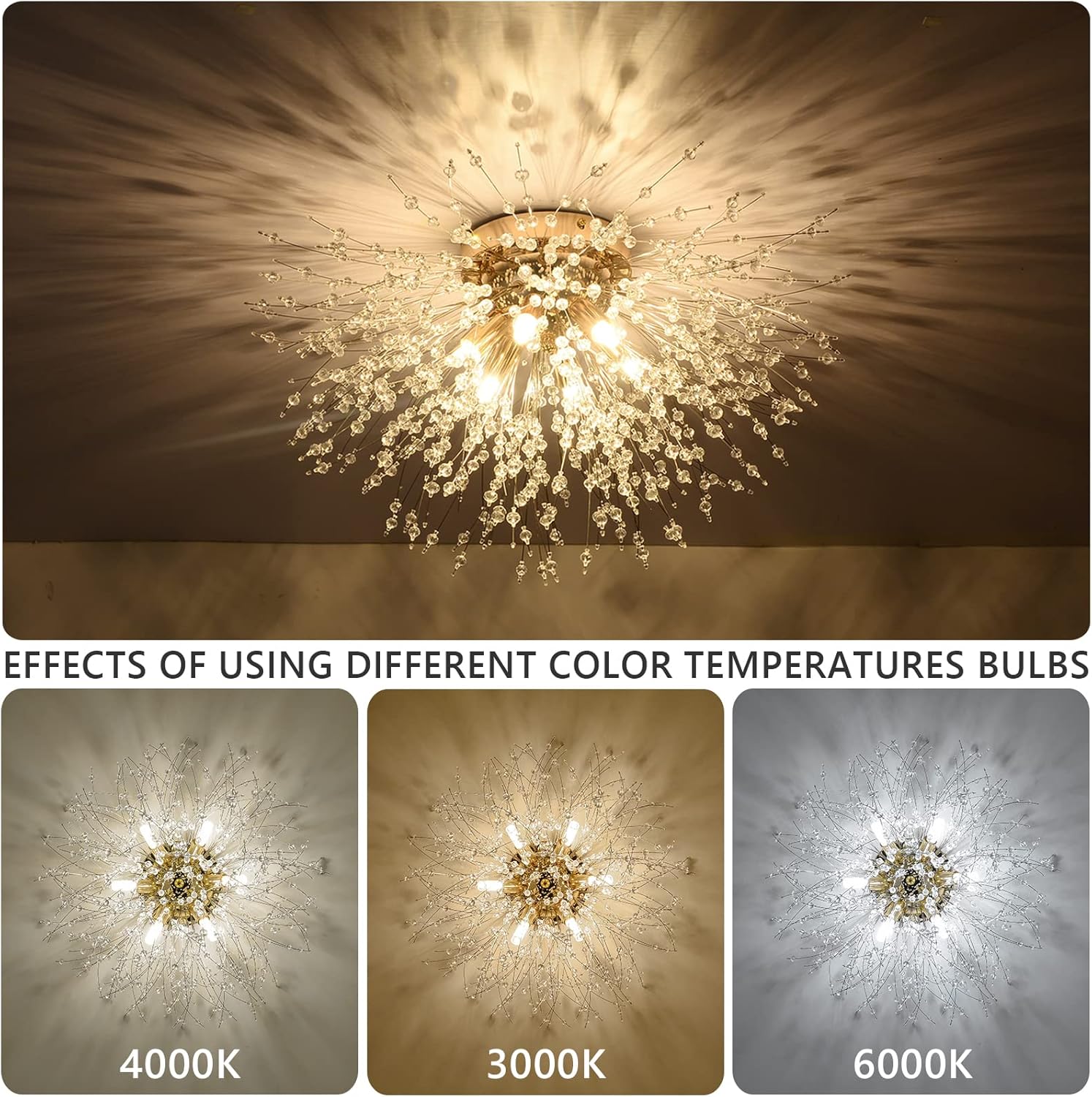 Chandelier with different color temperature effects on a brown background
