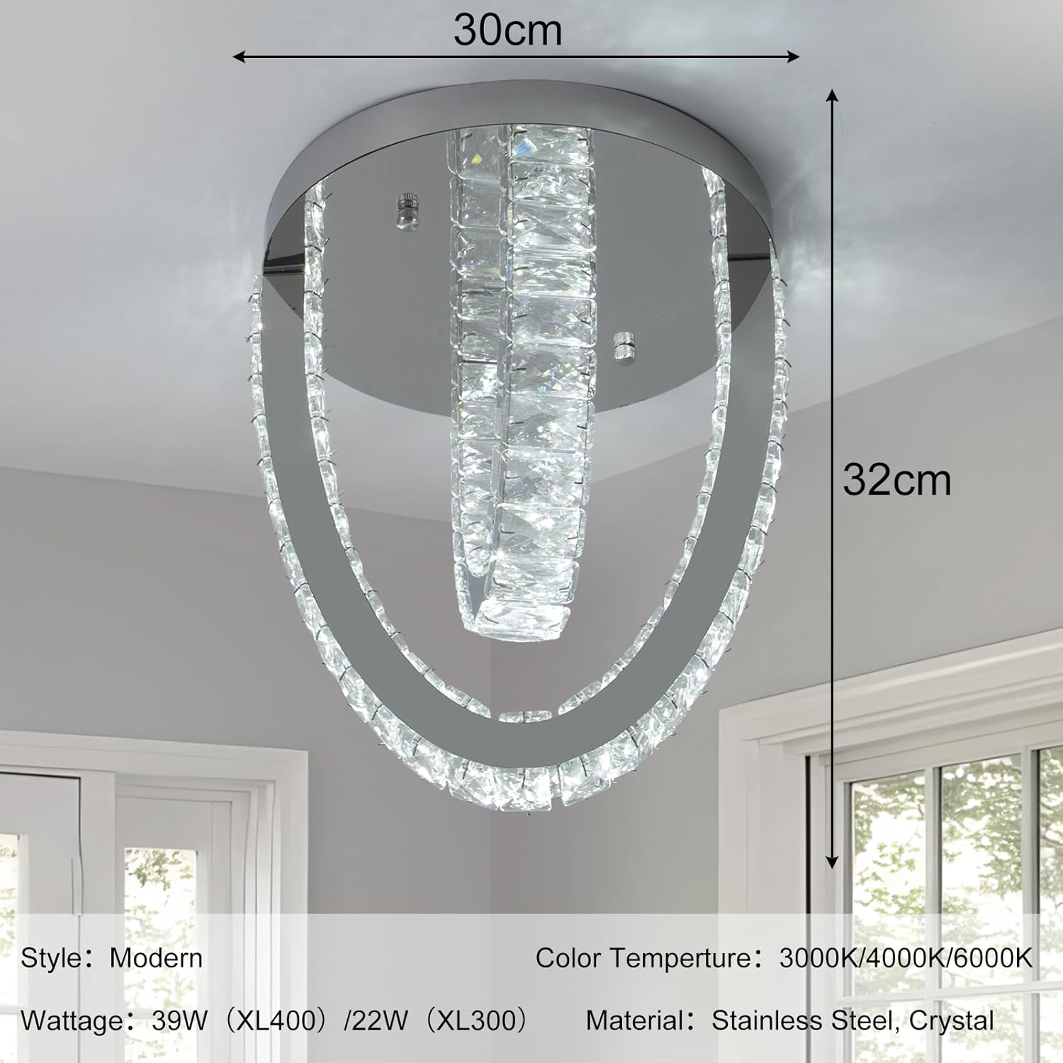 Chandelier with dimensions labeled on a ceiling
