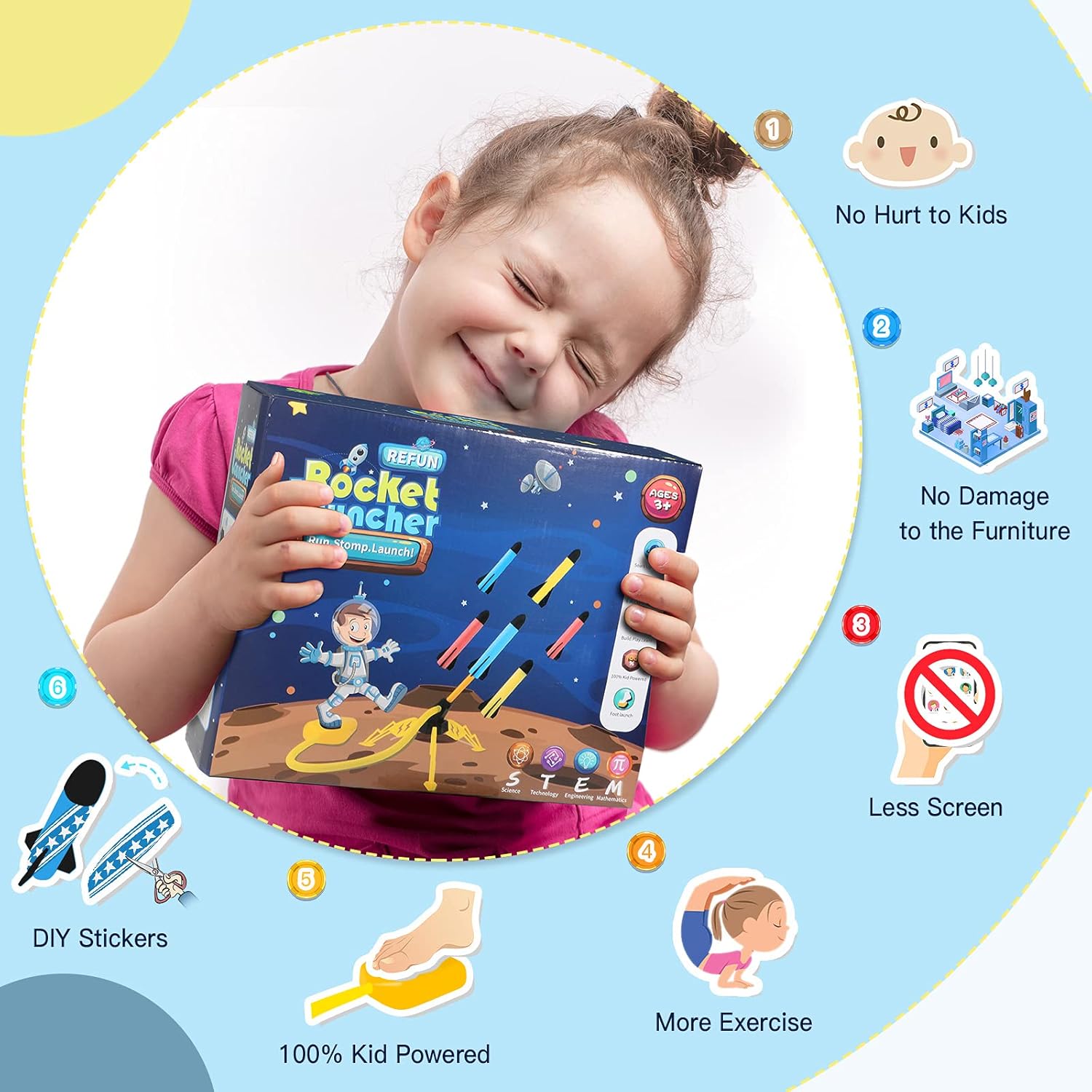 Children’s rocket launcher with soft foam rockets for active play