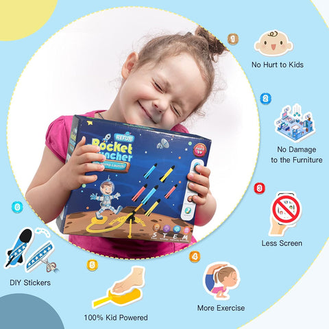 Children’s rocket launcher with soft foam rockets for active play