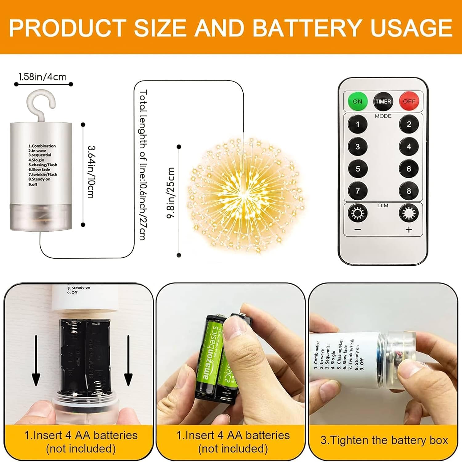 Christmas starburst LED lights hanging on tree