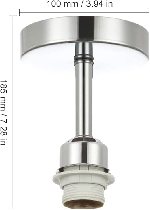 Chrome ceiling light fixture with dimensions labeled