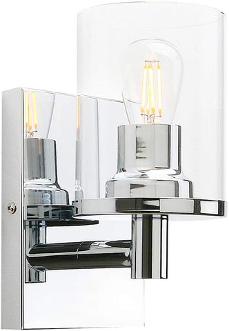Chrome wall sconce with glass shades on a white background