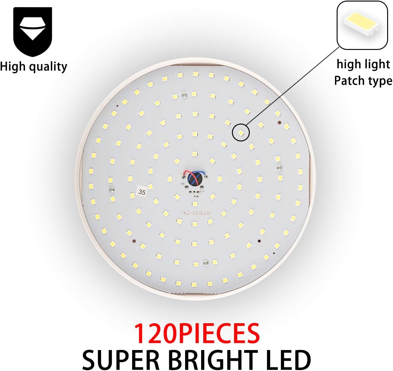 Circular LED light fixture with 120 super bright LEDs on a white background
