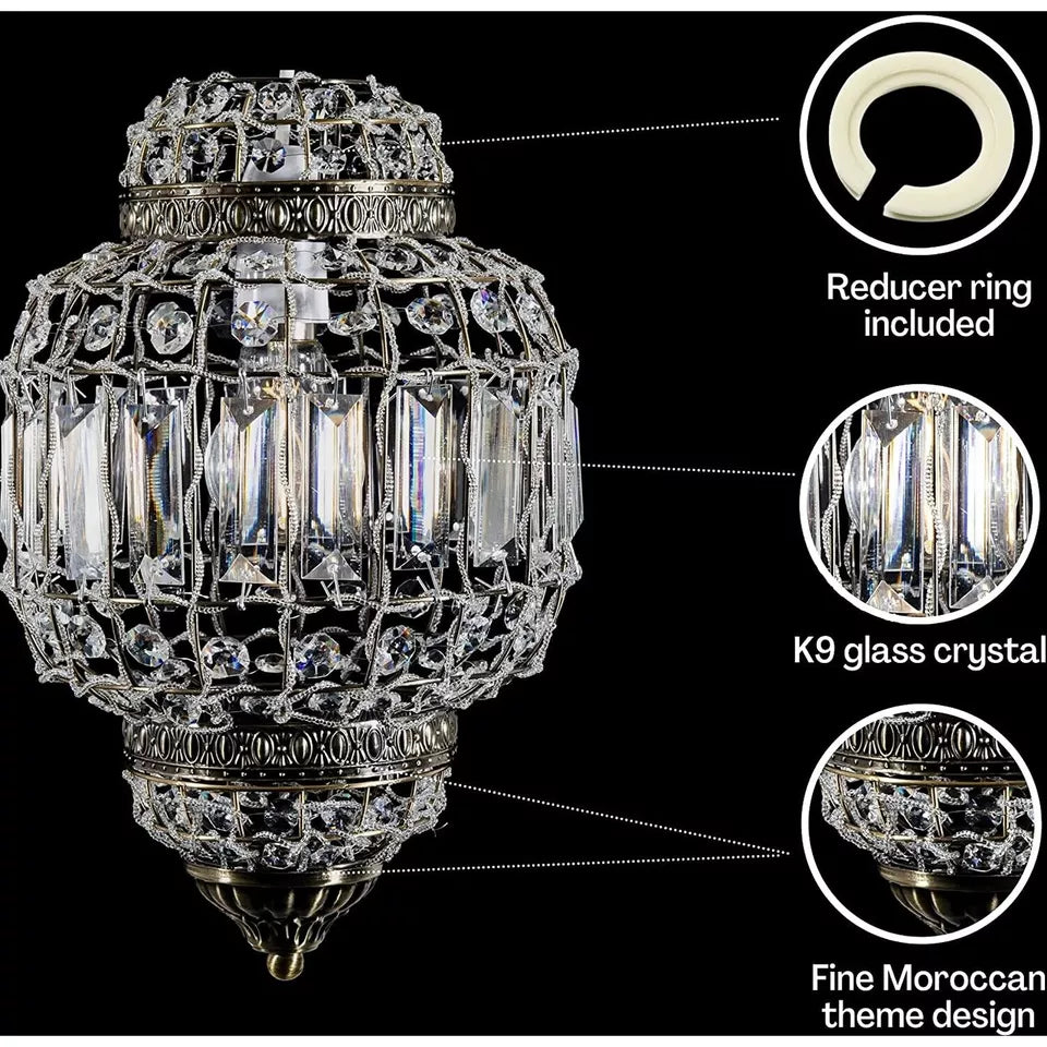 Classic Moroccan Lantern Style Antique Brass Clear Acrylic Ceiling Light Shade Easy Fit Pendant