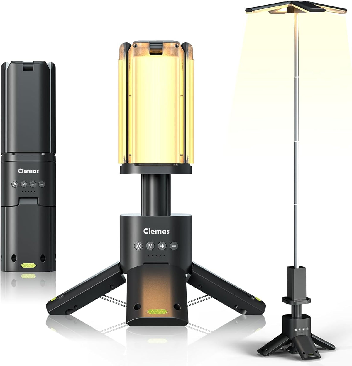 Clemas portable lamp with stand and battery pack on a white background