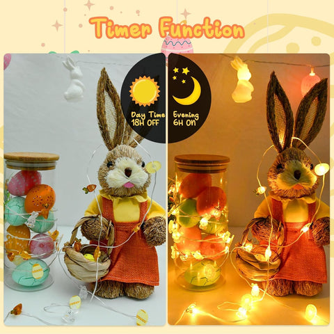 Close-up of Easter egg and carrot LED fairy string lights