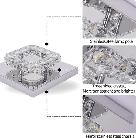 Close-up of a crystal light fixture with labeled parts on a white background
