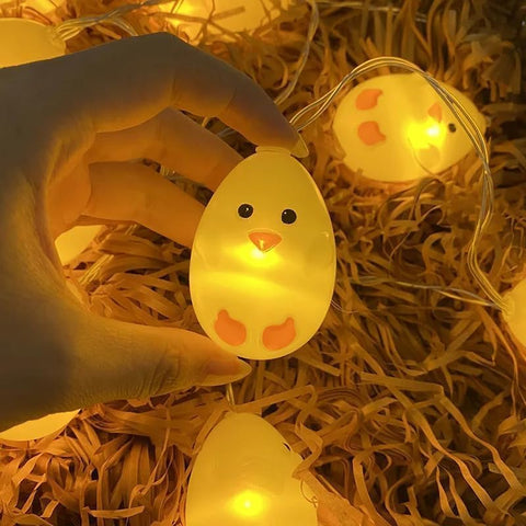 Close-up of warm white Easter chick LED fairy lights