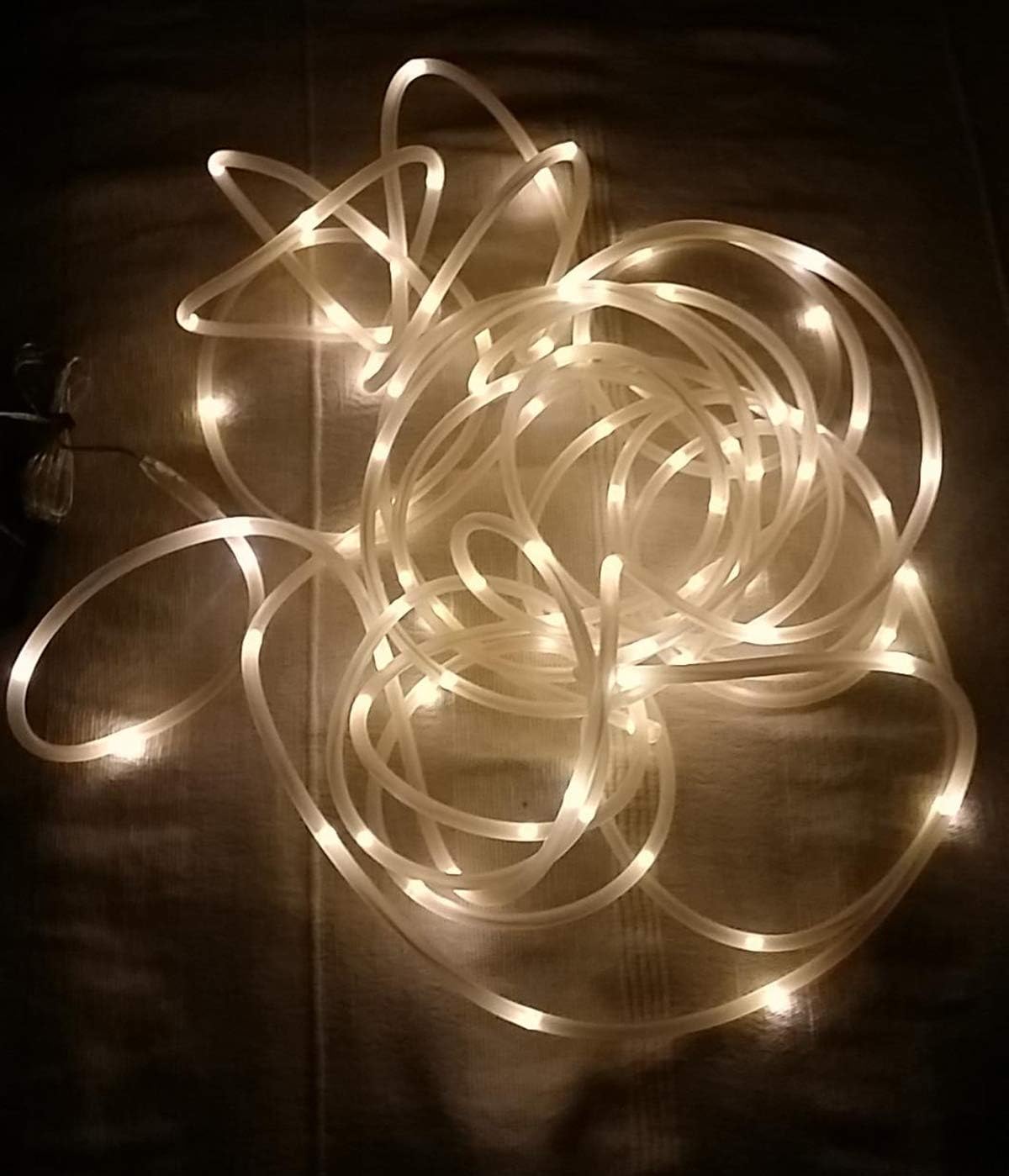 Coiled string of lights on a dark background