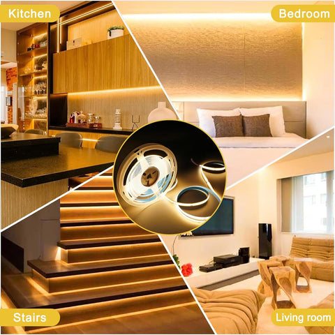 Collage of a ceiling light fixture in various settings including a kitchen, bedroom, and living room.