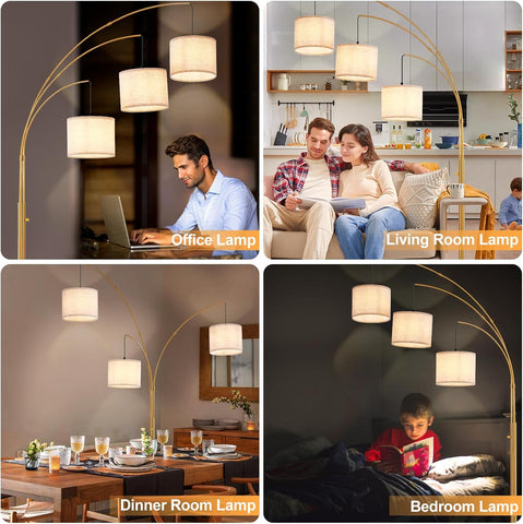 Collage of a floor lamp in various settings including office, living room, dining room, and bedroom.
