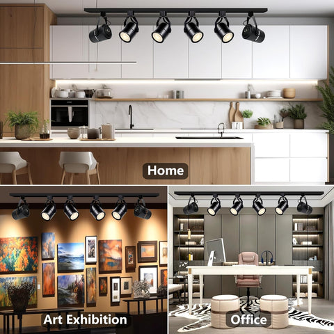 Collage of a modern kitchen, art exhibition, and office interior.