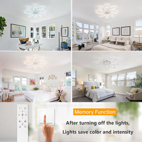 Collage of a modern living room with a ceiling light fixture and control panel, highlighting memory function feature.