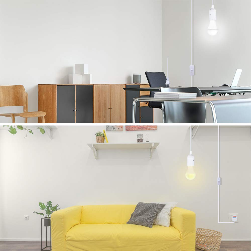 Collage of a modern office space with furniture and decor.