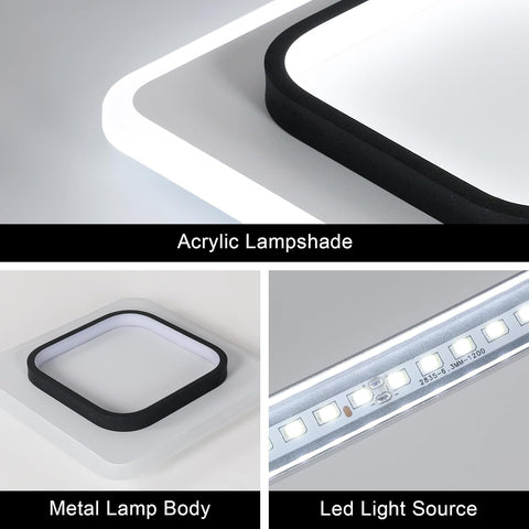 Collage of acrylic lampshade, metal lamp body, and LED light source on a gray background.