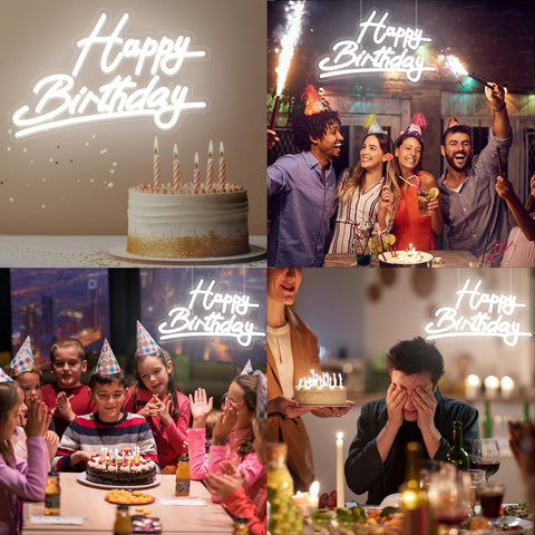 Collage of birthday celebrations with cakes, candles, and 'Happy Birthday' signs.
