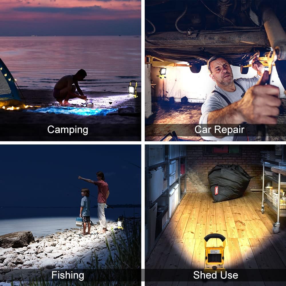 Collage of four images labeled 'Camping', 'Car Repair', 'Fishing', and 'Shed Use' with corresponding activities.