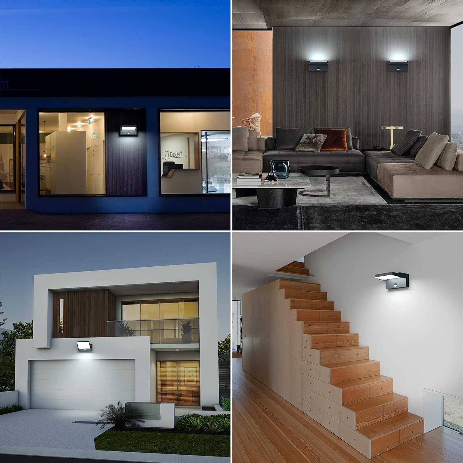 Collage of interior and exterior home lighting fixtures.