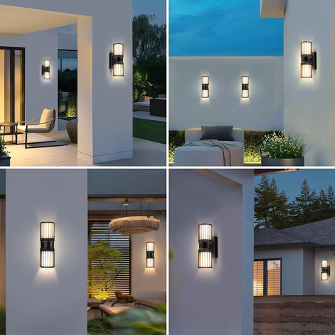 Collage of outdoor wall lights in various settings