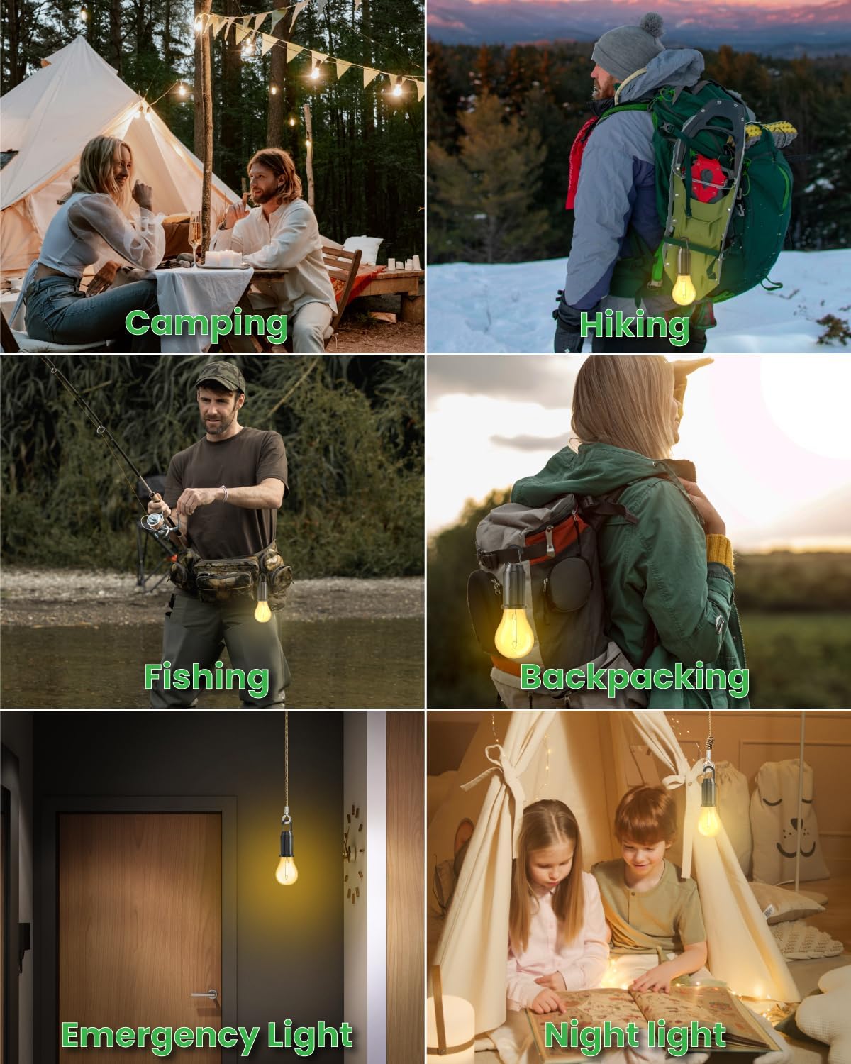 Collage of people engaging in various activities with a focus on outdoor and indoor lighting solutions.