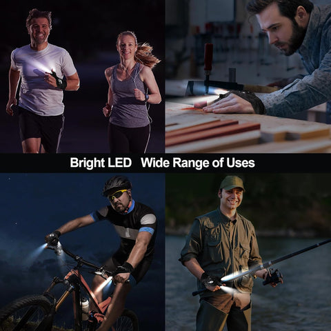 Collage of people using a flashlight in various settings with text 'Bright LED, Wide Range of Uses'.