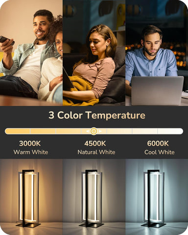 Collage of people using devices with text '3 Color Temperature' and color temperature options.