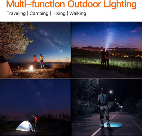 Collage of people using outdoor lighting in various settings with text 'Multi-function Outdoor Lighting'.