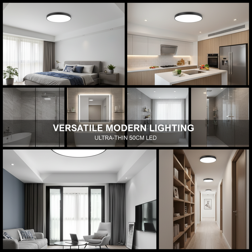 Collage of rooms with modern lighting fixtures, showcasing versatility.