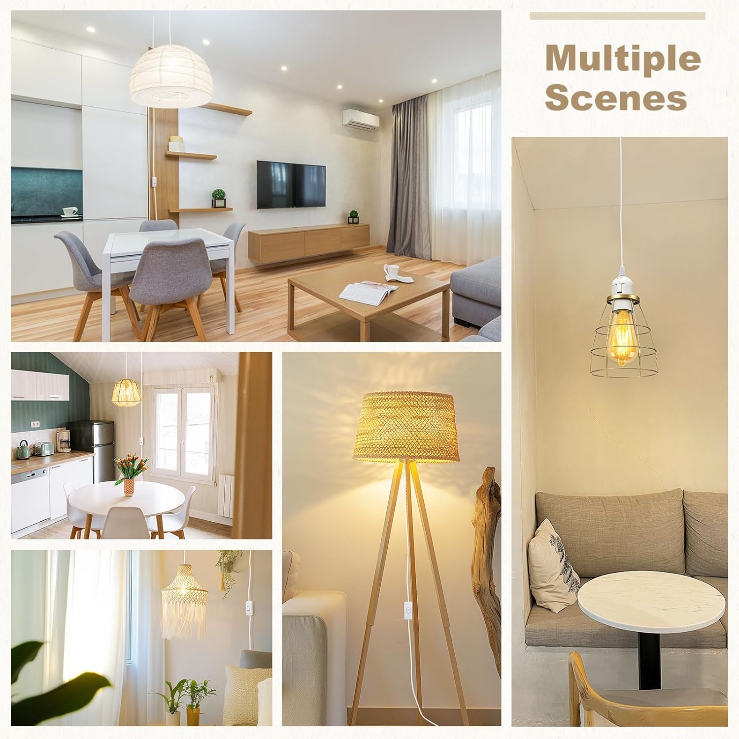 Collage of various interior design scenes including living rooms and dining areas.