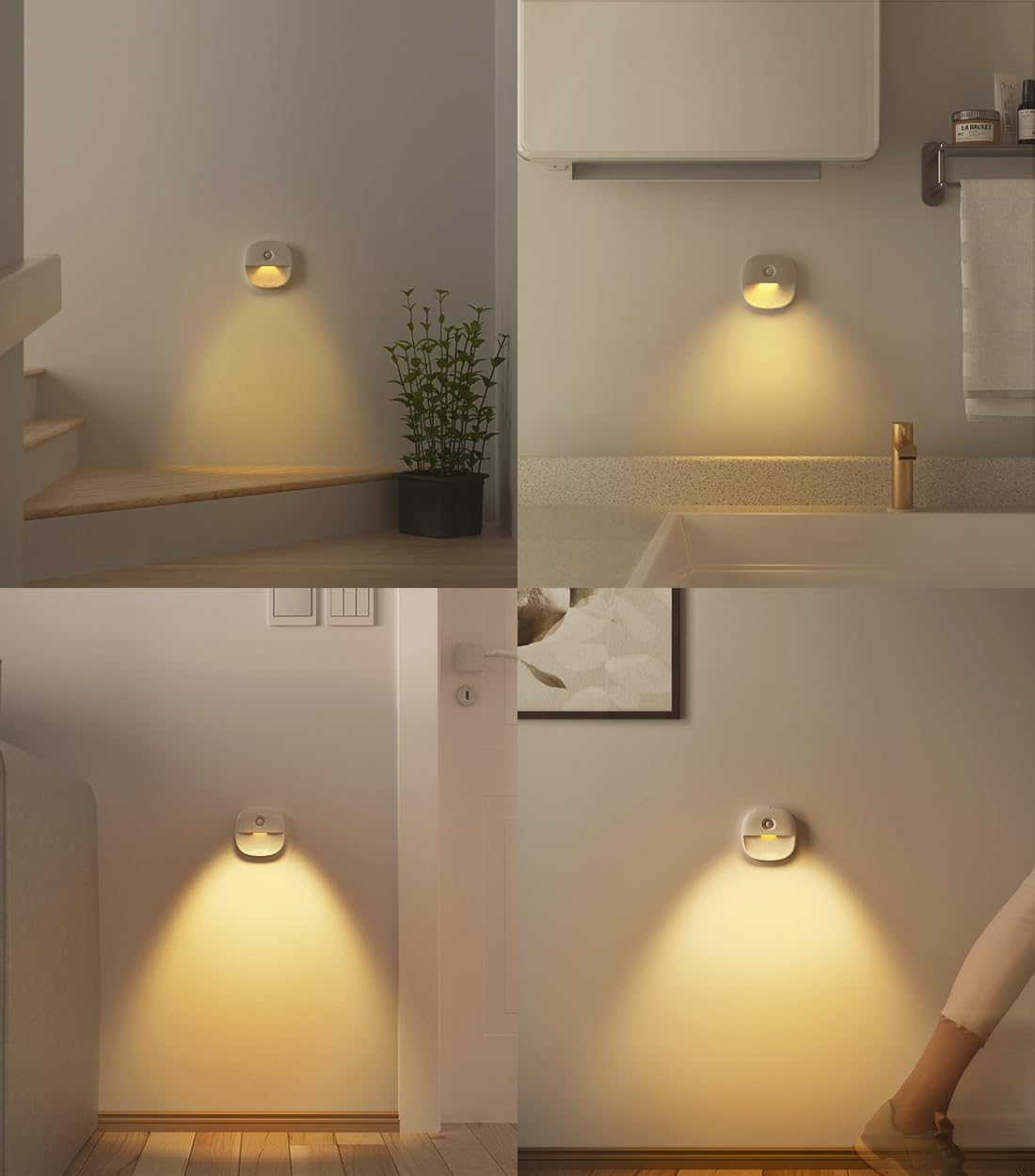 Collage of wall-mounted lights in various indoor settings
