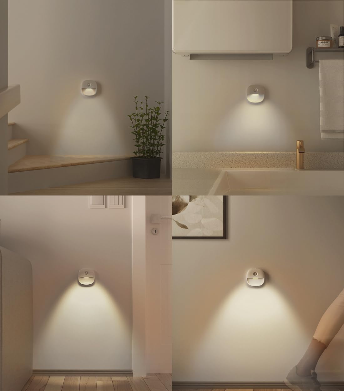 Collage of wall-mounted lights in various indoor settings