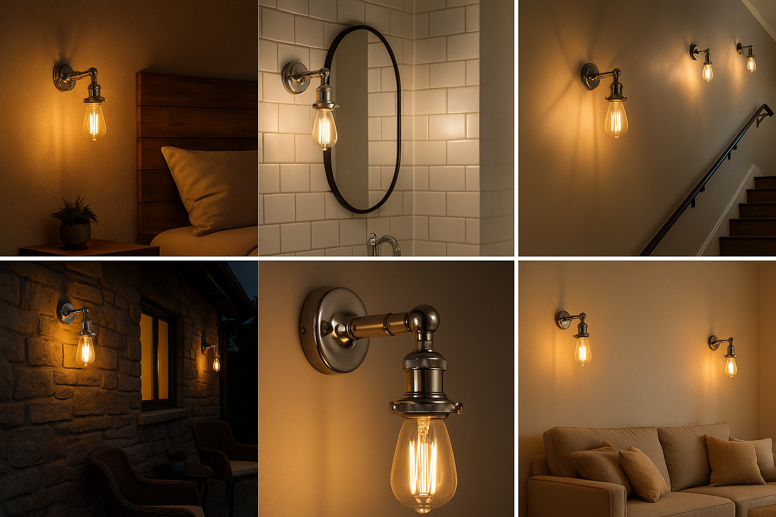 Collage of wall-mounted lights in various settings