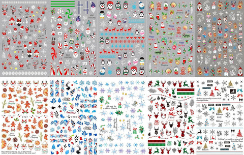 Collection of Christmas-themed stickers arranged in a grid on a gray background.