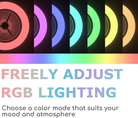 Color wheel with RGB lighting options and text encouraging color selection.