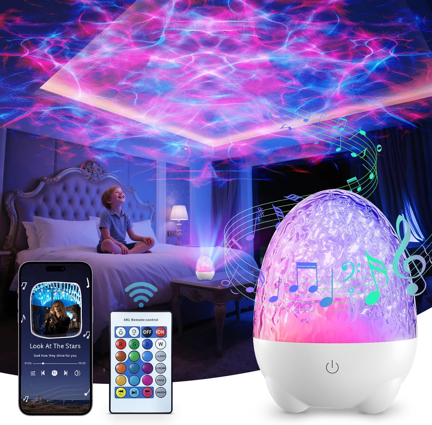 Colorfull Projector Galaxy Projector Light with Bluetooth Speaker – 17 Colors Night Light ...
