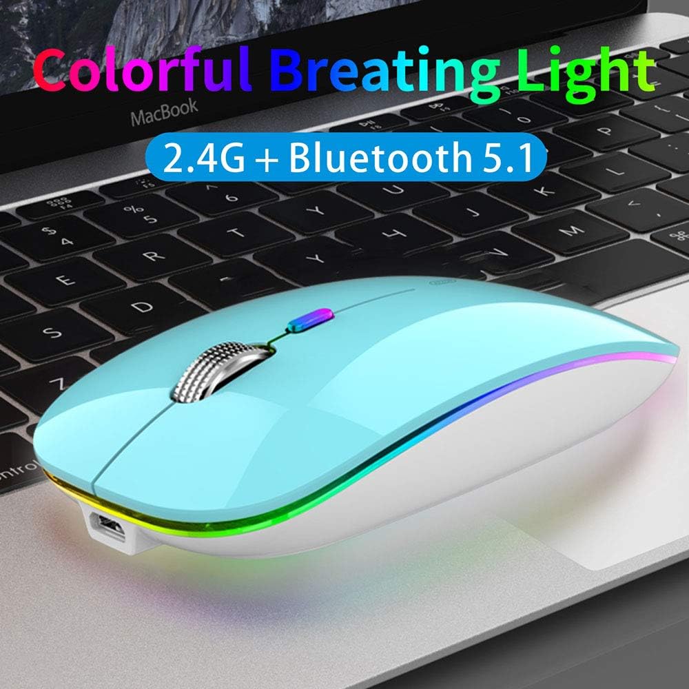 Colorful wireless mouse with breathing light feature on a laptop keyboard