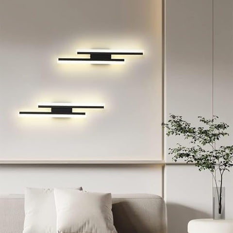 Minimalist LED wall light providing soft ambient lighting in a cozy room
