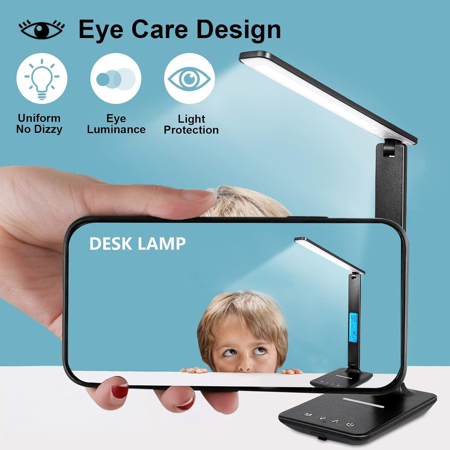 Compact bedside lamp with clock

