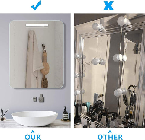 Comparison of a bathroom setup with and without decorative elements.