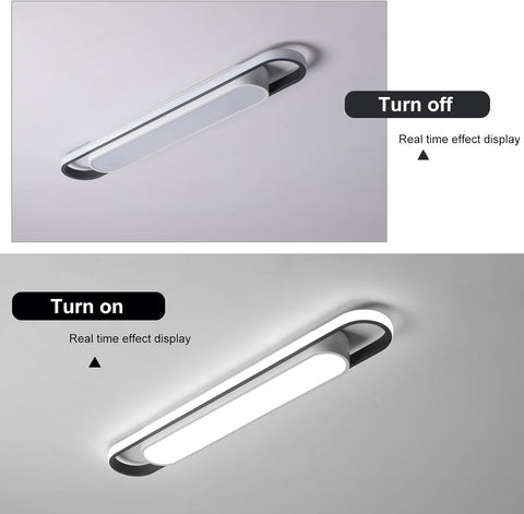 Comparison of a light fixture turned on and off on a gray background