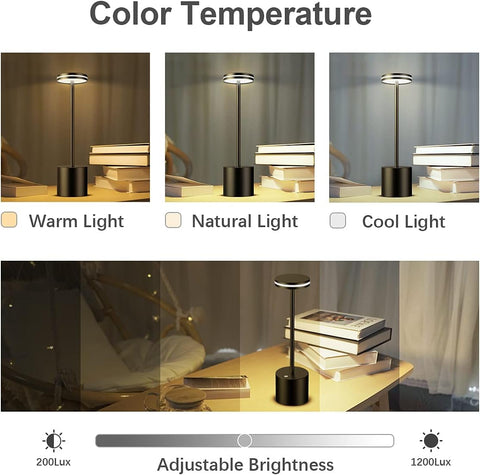 Comparison of color temperature effects on a lamp with warm, natural, and cool light options.
