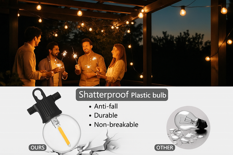 Comparison of two light bulbs with text highlighting features and specifications.