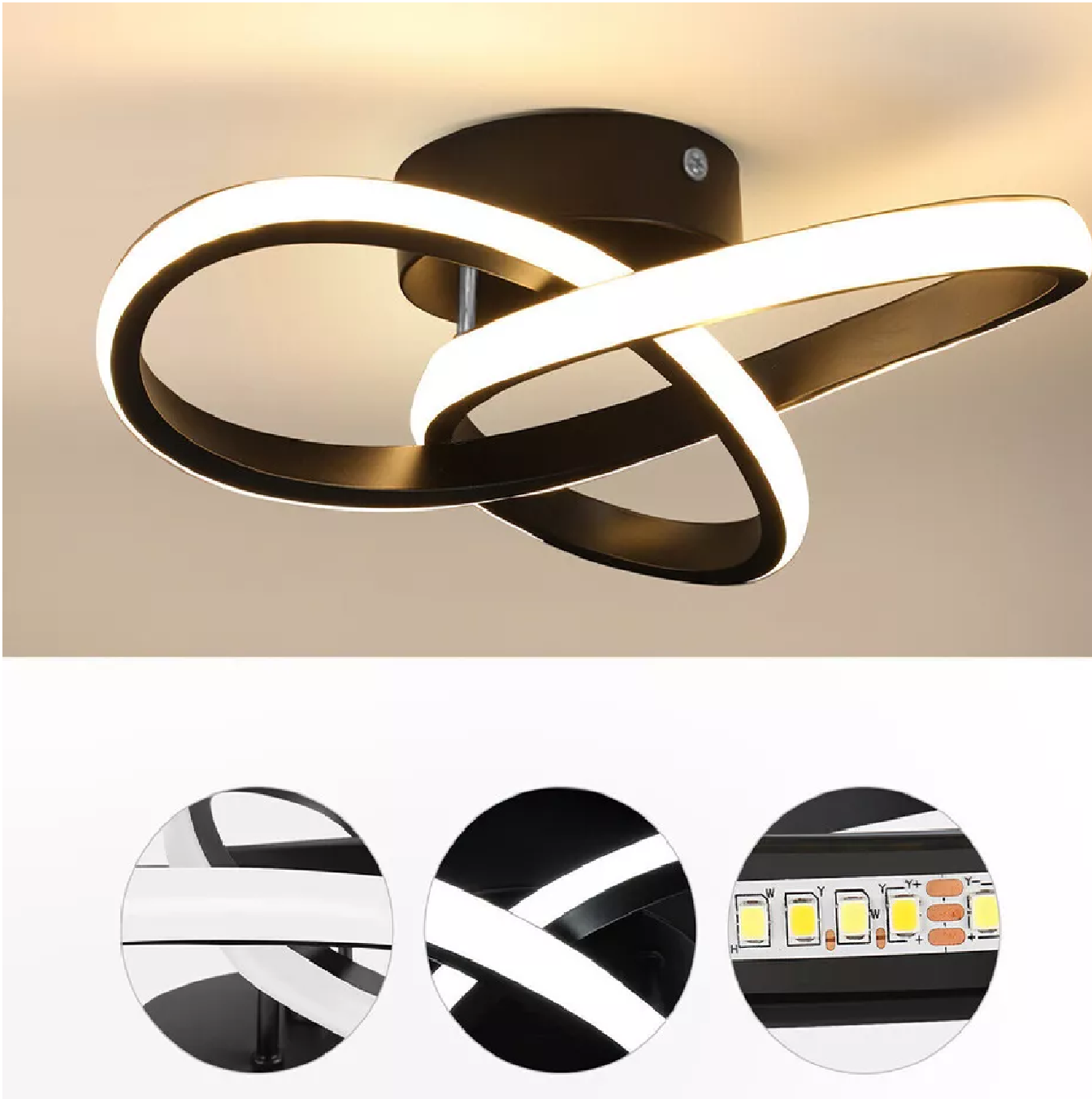 Modern ceiling light fixture with circular design on a neutral background
