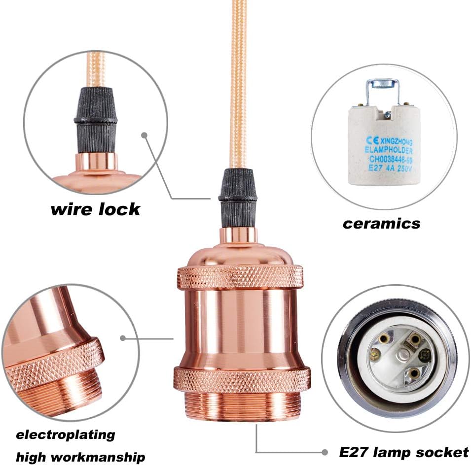 Copper lamp holder with detailed features labeled on a white background