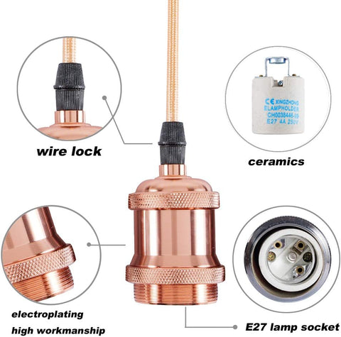 Copper lamp holder with detailed features labeled on a white background