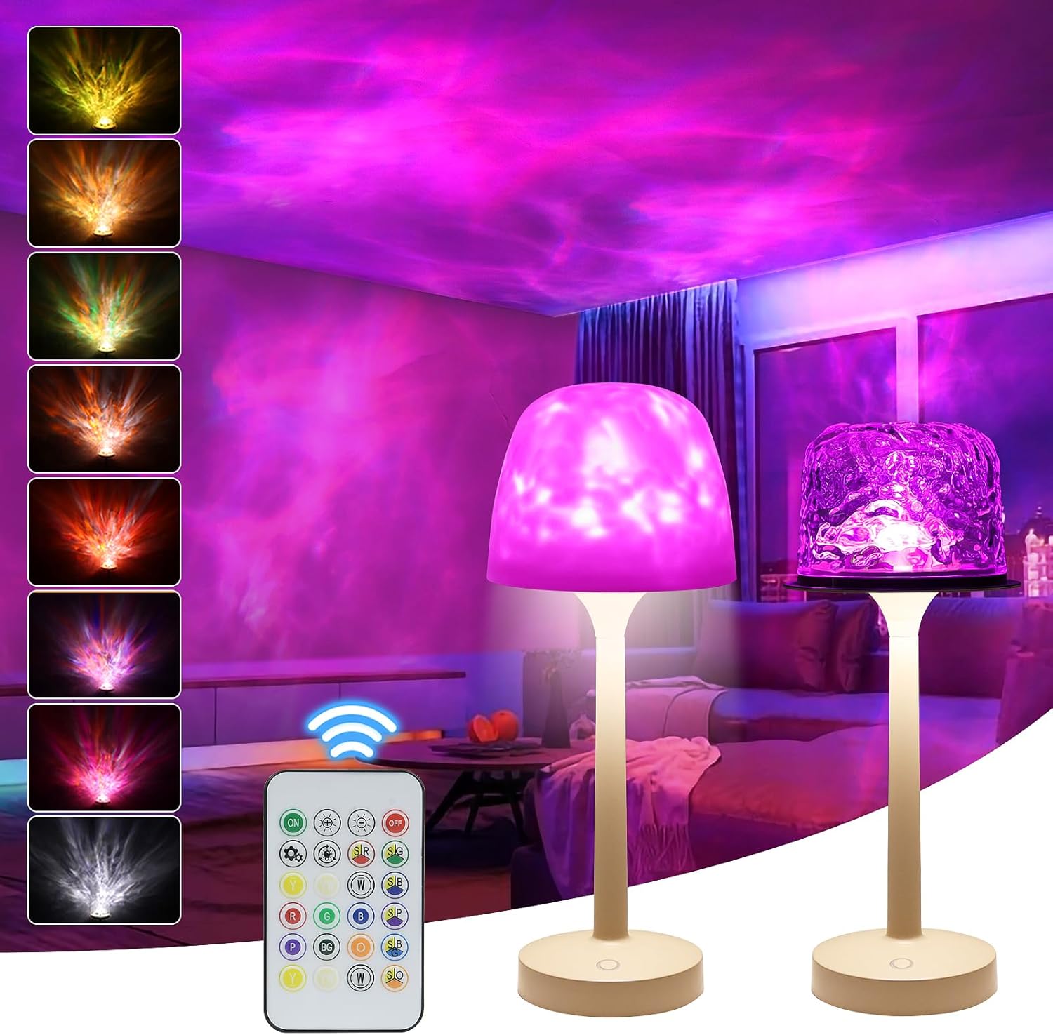 Cordless Ocean Wave Aurora Projector Light with Remote & Touch