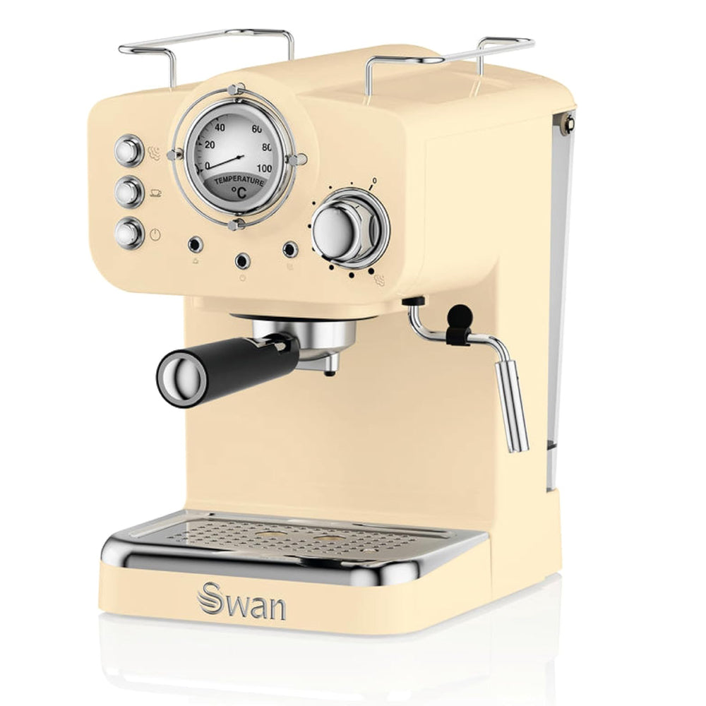 Cream-colored Swan espresso machine on a white background