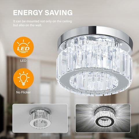 Crystal chandelier with LED and energy saving features on a blurred background